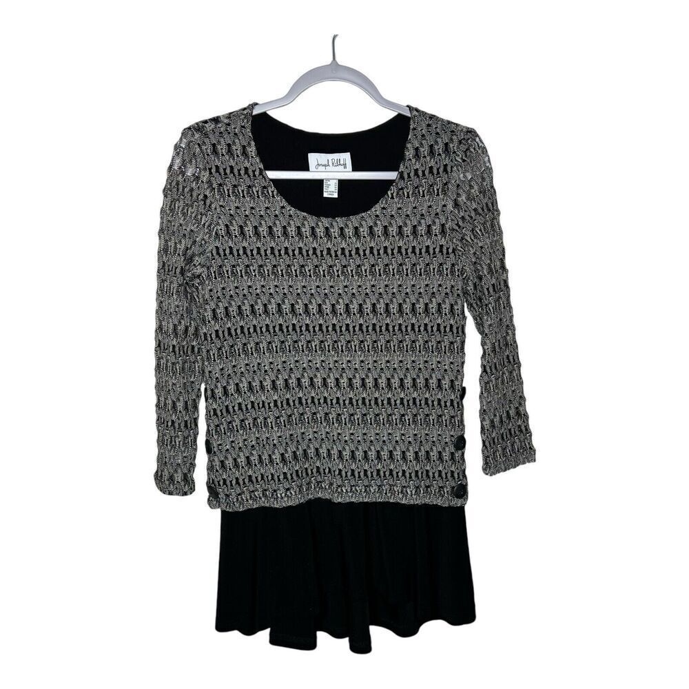 Joesph Ribkoff Tunic Top Womens 4 Crochet Overlay Buttons Layered‎ Career